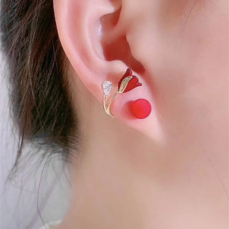 Red Rose Stud Earring
