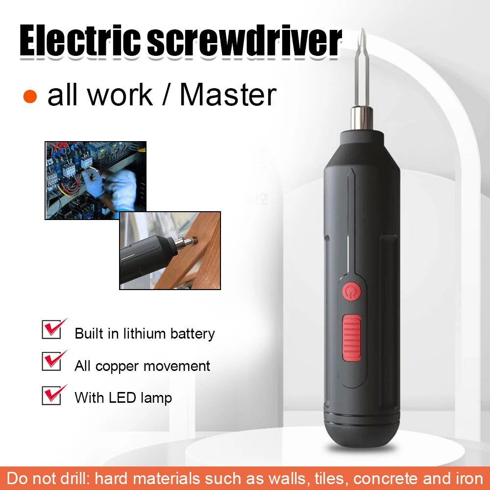 Power Tool Rechargeable Mini Cordless Electric Screwdriver Drill Kit with Bit