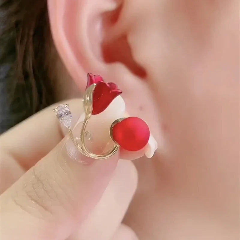 Red Rose Stud Earring