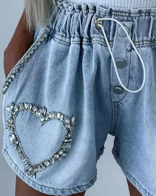 Heart Denim Shorts